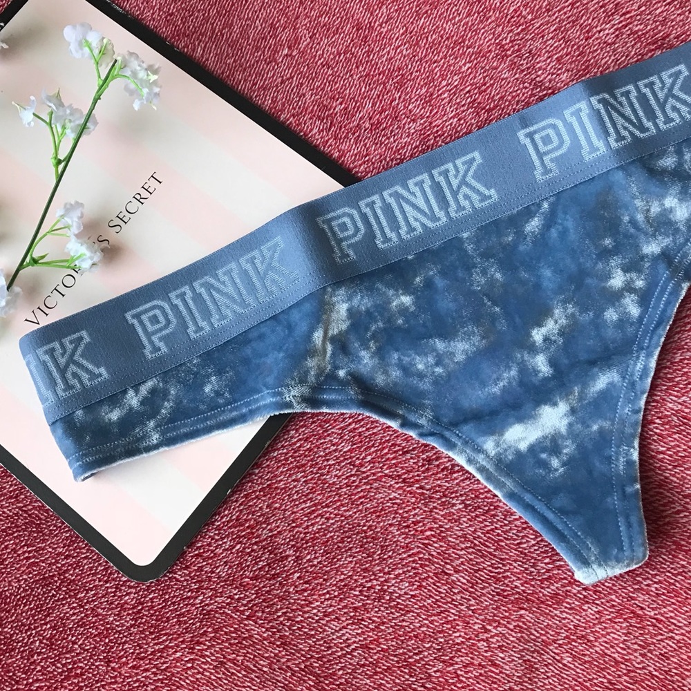Victoria’s Secret PINK Velvet Thong Panty Desert Sky Small NEW